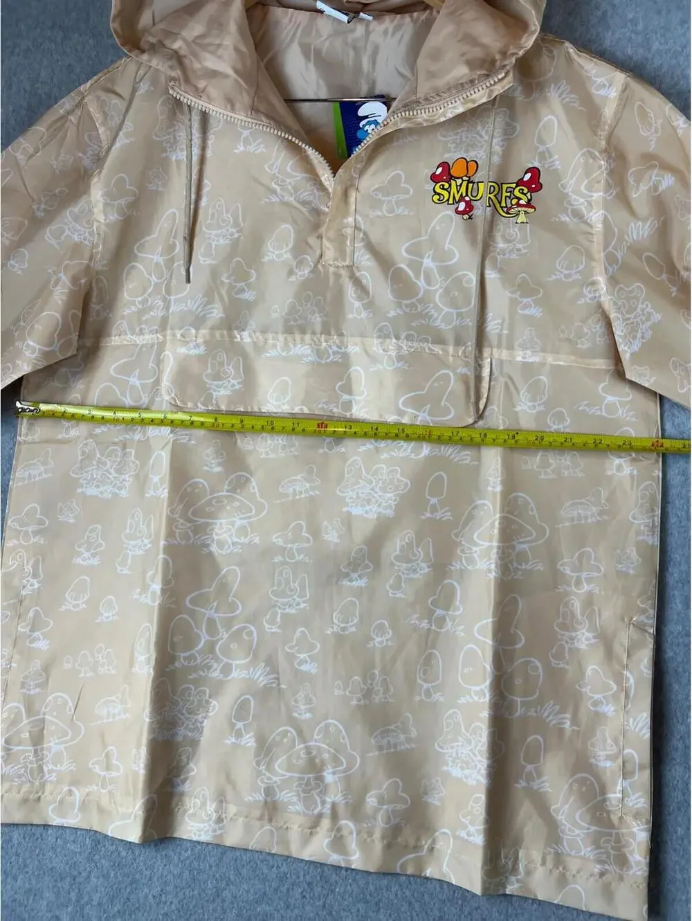 The Smurfs Mens Windbreaker Jacket Pullover Hooded Mushrooms Smurfs Size Large